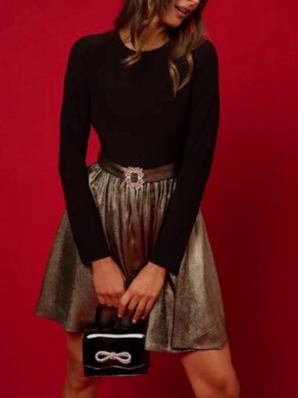 New Adrianna Papell Long-Sleeve Belted Dress